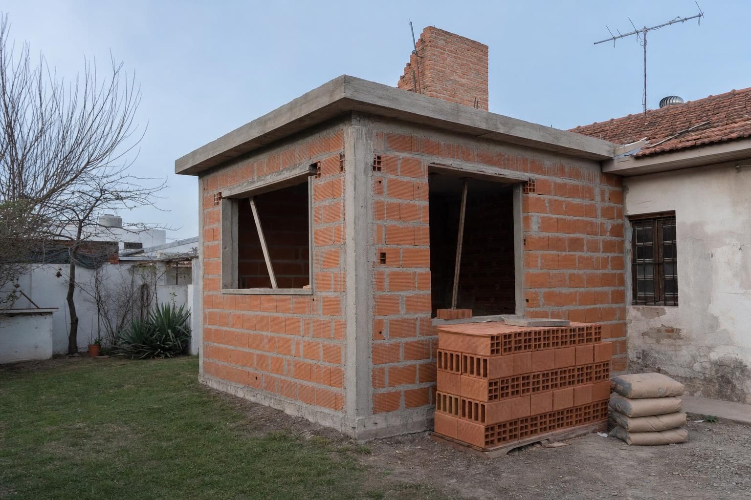Pieza nueva de ladrillo hueco con losa, levantada al fondo de una casa de una planta